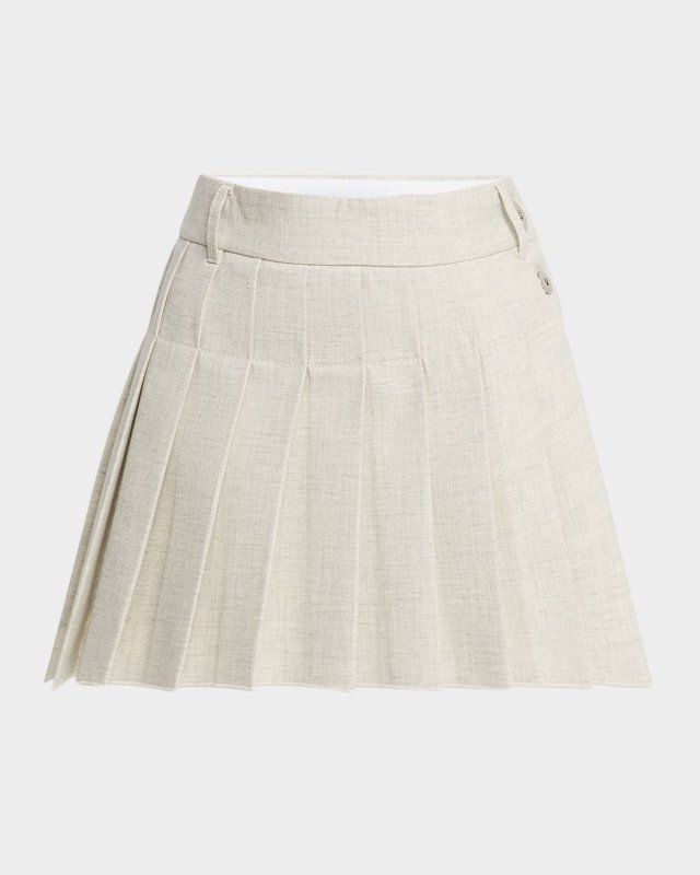 Pleated Button-Down Mini Skirt